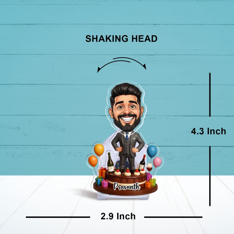 Personalized Birthday Boy Bobblehead Caricature Tabletop with Battery Powered Shaking Head Gift for Husband, Father, Brother, or Boyfriend Decorative Desk Accessory